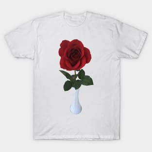 Dark Red Rose in a White Vase T-Shirt